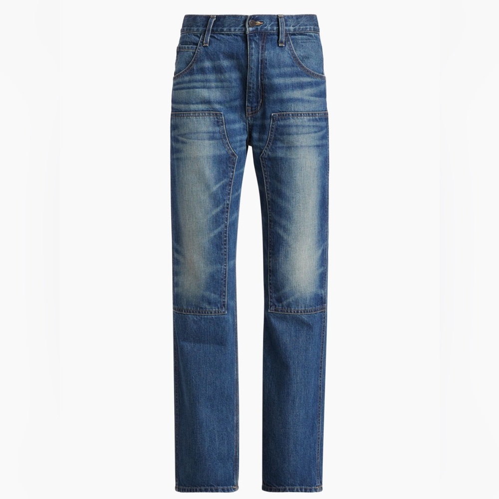 Nili Lotan welder Jean Simon Wash Blue Flare Size 31 high rise Long NWT